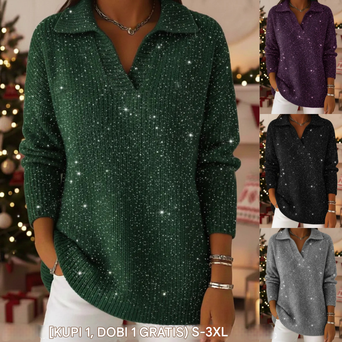 🔥50 % popust🔥【S-3XL】Sanjski ženski modni in elegantni pleteni pulover, dizajn z V-izrezom, vzorec zvezdnega neba