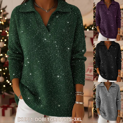 🔥50 % popust🔥【S-3XL】Sanjski ženski modni in elegantni pleteni pulover, dizajn z V-izrezom, vzorec zvezdnega neba