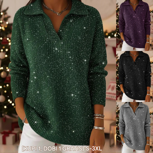 🔥50 % popust🔥【S-3XL】Sanjski ženski modni in elegantni pleteni pulover, dizajn z V-izrezom, vzorec zvezdnega neba