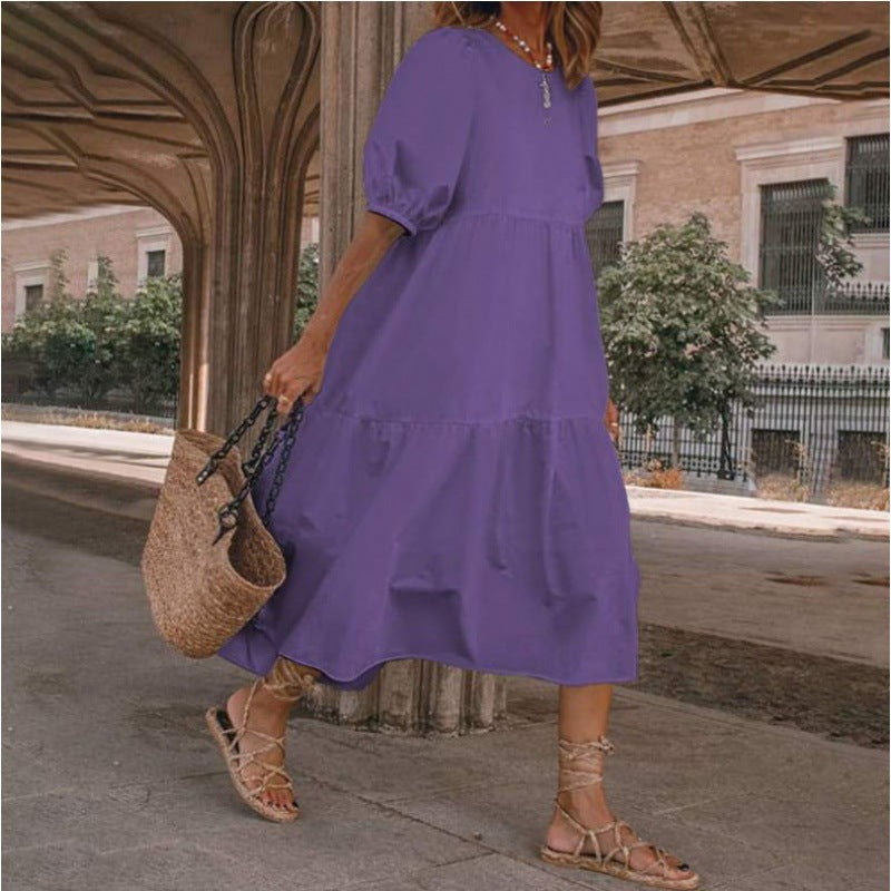 Nowość【S-5XL】Damska sukienka letnia w stylu boho z naturalnej bawełny i lnu, sukienka retro z okrągłym dekoltem