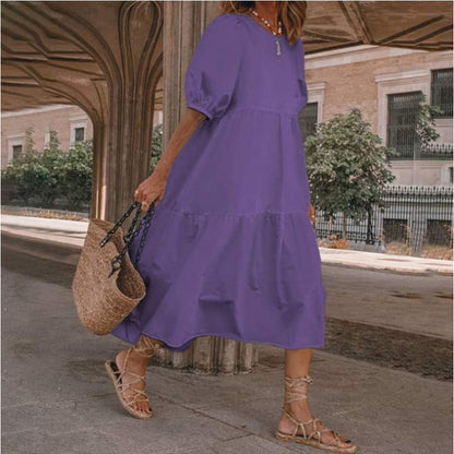 Nowość【S-5XL】Damska sukienka letnia w stylu boho z naturalnej bawełny i lnu, sukienka retro z okrągłym dekoltem