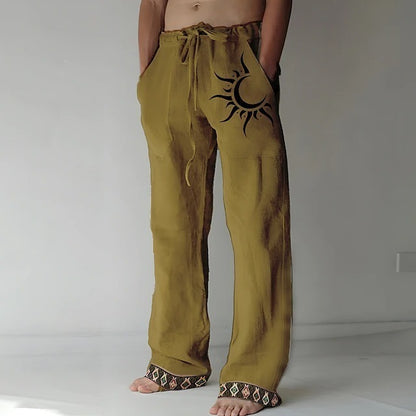 🌙👖 ¡50% de descuento! 🔥Pantalones de hombre de algodón y lino de tallas grandes con estampado de luna✅ Pago contra entrega