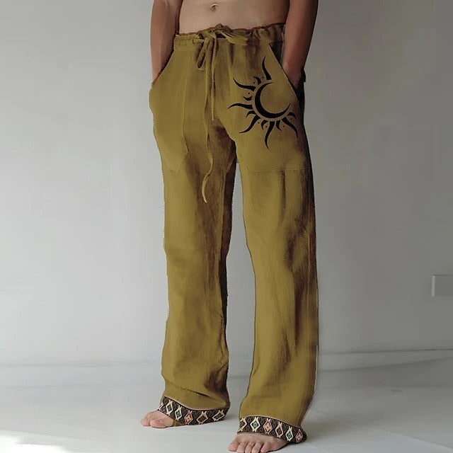 🌙👖 ¡50% de descuento! 🔥Pantalones de hombre de algodón y lino de tallas grandes con estampado de luna✅ Pago contra entrega