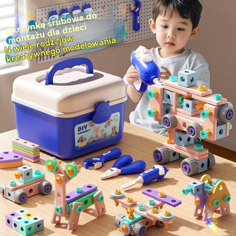 🌈Bestsellerowa zabawka do samodzielnego montażu dla dzieci, zabawka edukacyjna, w skład której wchodzą proste klocki, zabawki, skrzynka z narzędziami i wiertarka.
