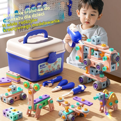🌈Bestsellerowa zabawka do samodzielnego montażu dla dzieci, zabawka edukacyjna, w skład której wchodzą proste klocki, zabawki, skrzynka z narzędziami i wiertarka.