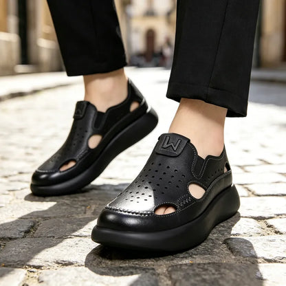 👞【50% OFF】Mocasines casuales para hombre con diseño perforado, suela gruesa y suave antifatiga