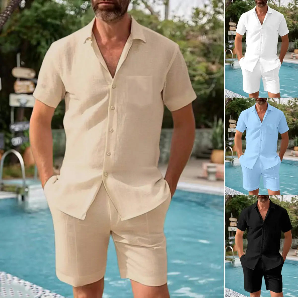👔👖【Wyprzedaż letnia -50% 🔥】【S-3XL】Męski zestaw kardigan z krótkim rękawem, niezbędny na wakacjach. Luźny krój, mieszanka bawełny i lnu dla większego komfortu i oddychalności.