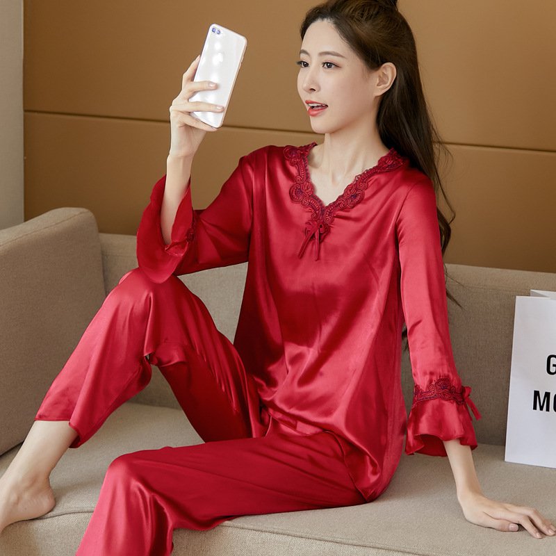 🔥 【M-4XL】 Dwuczęściowy zestaw piżamy z lodowego jedwabiu