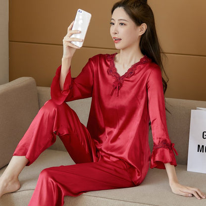 🔥 【M-4XL】 Dwuczęściowy zestaw piżamy z lodowego jedwabiu
