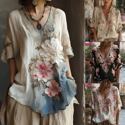 🔥🌷【Kup jeden, a drugi dostaniesz gratis✨】【Wyprzedaż letnia】Modna i elegancka damska koszulka z kwiatowym nadrukiem