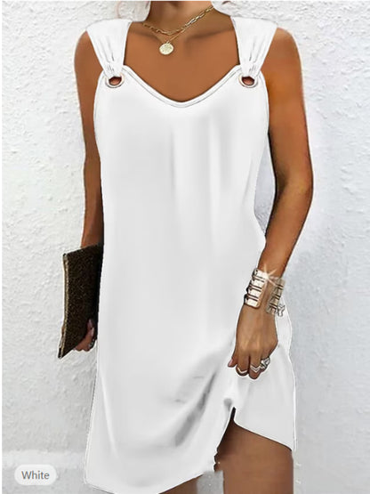 👗👗【Gorąca wyprzedaż】✨Wiosna Lato Nowa sukienka bez rękawów z dekoltem w serek i metalowymi guzikami