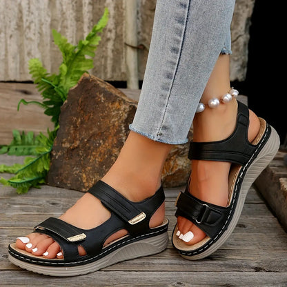 🌟【Rabat ograniczony czasowo】【36-43】🔥Wygodne i eleganckie damskie sandały na koturnie z odkrytymi palcami - pasek na rzep
