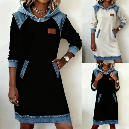 🔥【Sleva 50 %】🌷🌞 Nové džínové šaty s kapucí v zimním stylu, ležérní a retro