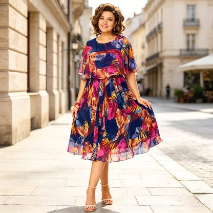 💃☀️【S-5XL】Vestido de malla estampado: corte ajustado, favorecedor y fácil de combinar.