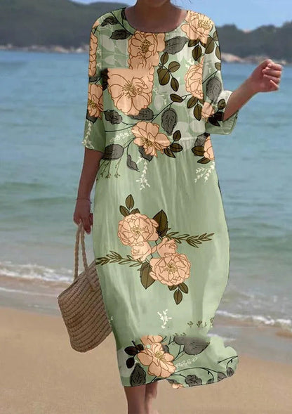 💞💖【S-5XL】2025 Lato Nowa Moda Długa Luźna Sukienka——Okrągły Dekolt, Nadruk, Modny i Swobodny Styl! 💖✨