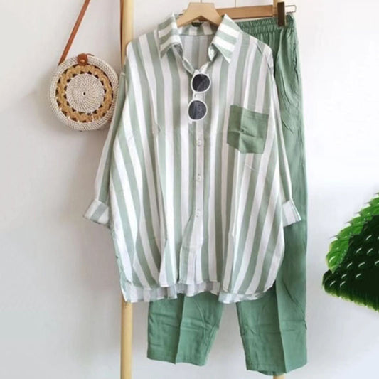 【S-3XL】Wiosenny dwuczęściowy garnitur w paski-3924545