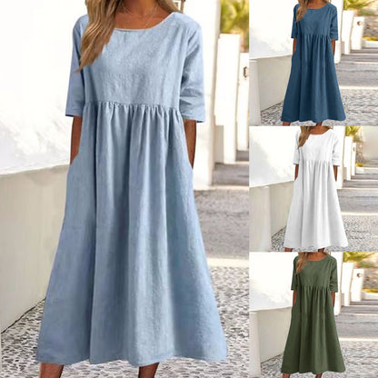 💥👗【S-5XL】2025 Bawełniana Casualowa Sukienka Z Kieszeniami