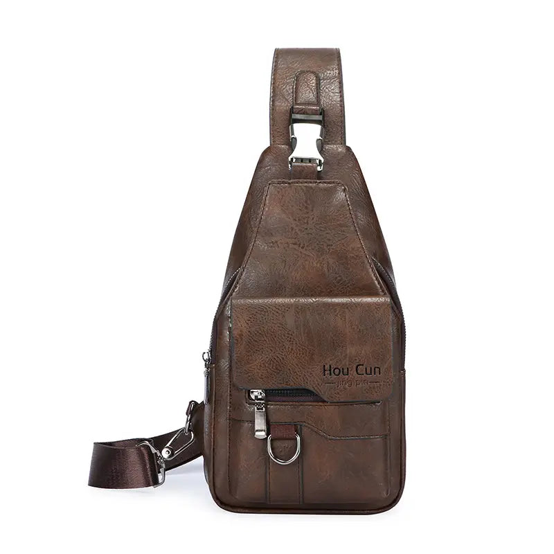 🔥😎【50% de descuento✨】Bolso de pecho sencillo retro para hombre: cuero genuino, duradero