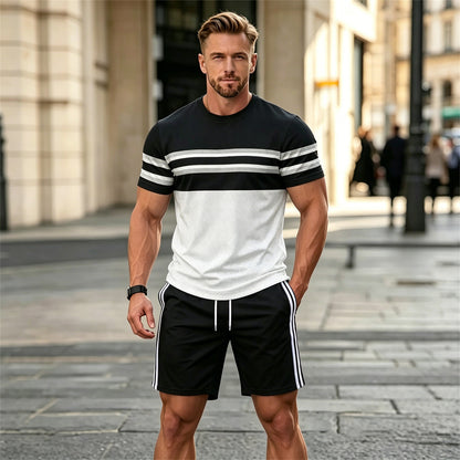 ✨【Pago contra entrega✅️】Conjunto deportivo de dos piezas para hombre, ideal para el verano: camiseta cómoda de manga corta y pantalones cortos.
