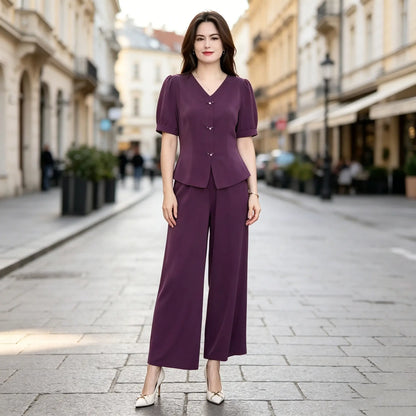 🌸【Tričko + Široké nohavice】Moderná retro súprava z príjemnej hodvábnej látky - Osviežujúca, štýlová a super pohodlná✨