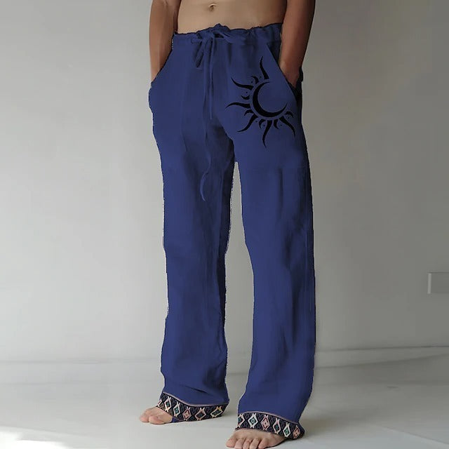 🌙👖 ¡50% de descuento! 🔥Pantalones de hombre de algodón y lino de tallas grandes con estampado de luna✅ Pago contra entrega