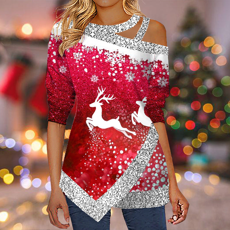 🎄🌸🎄【Promocja】🔥Nowy świąteczny top z długim rękawem i łączonym dekoltem na 2025 rok
