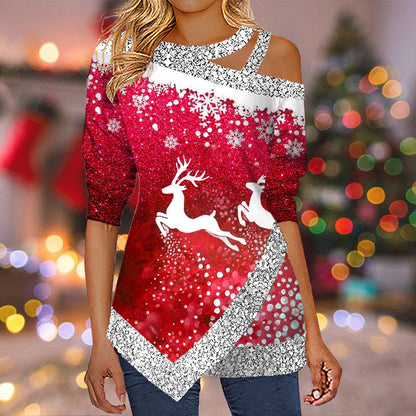 🎄🌸🎄【Promocja】🔥Nowy świąteczny top z długim rękawem i łączonym dekoltem na 2025 rok