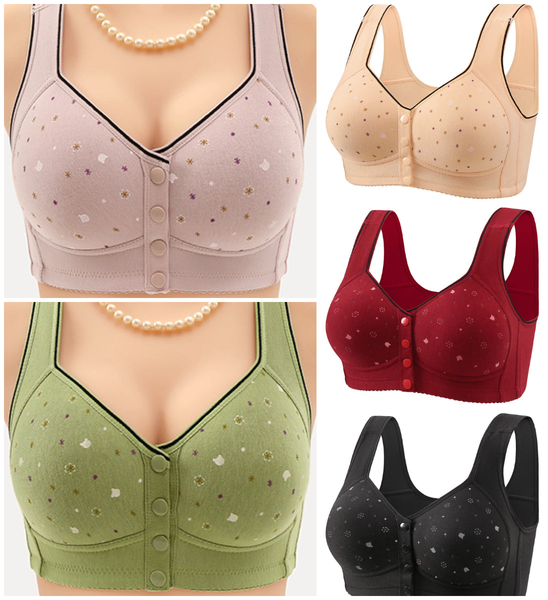 🏆[3 opakowania] [40-120 kg] Biustonosz damski bez fiszbin, zapięcie z przodu ❤️Bawełna Tencel, naturalnie antybakteryjna i wygodna