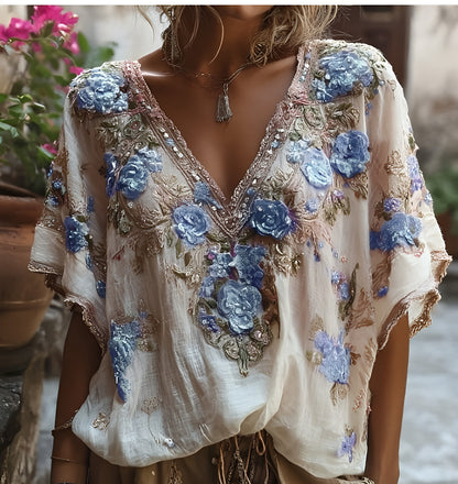 🔥🌷【Kup jeden, a drugi dostaniesz gratis✨】【Wyprzedaż letnia】Modna i elegancka damska koszulka z kwiatowym nadrukiem