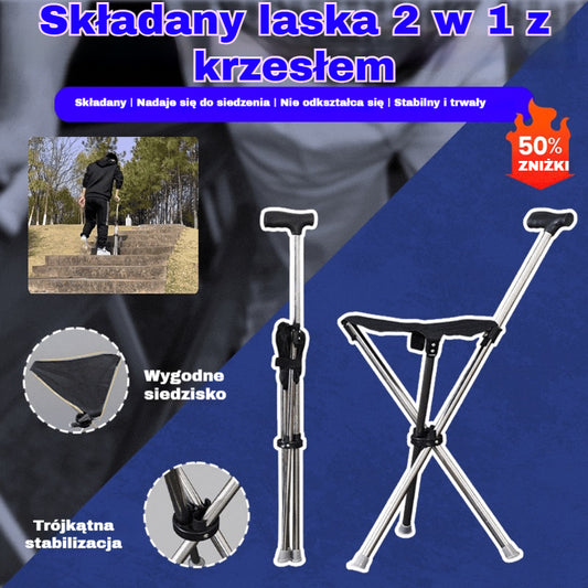 ✨ Dwufunkcyjny składany kij do chodzenia z siedziskiem, antypoślizgowy kij chroniący przed upadkiem, składany i przenośny ✅ Teleskopowy kij trekkingowy