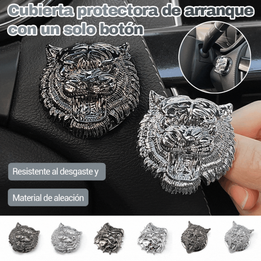 🚗【Compra 1 y llévate 1 gratis】🚗Cubierta de arranque con un botón con decoración de lobo de metal, accesorios para el interior del automóvil.Haz que el coche luzca sofisticado y de alta gama.