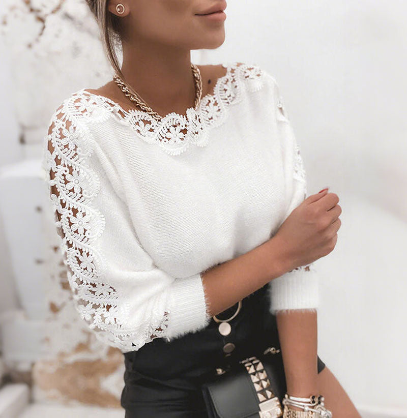 🎀 Елегантен пуловер с ажурни ръкави - вашият есенен хит! -50% САМО ДНЕС!✨