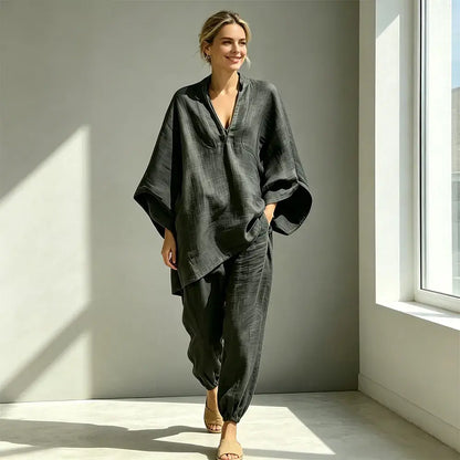 【S-3XL】👗Súprava s voľným výstrihom a širokým lemom, netopierími rukávmi, ležérny dizajn, voľný strih, ideálny pre každodenné nosenie - pohodlná a všestranná ✨🌸