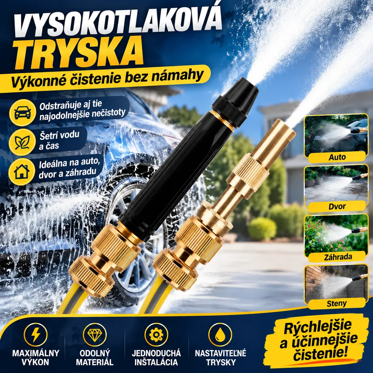 🚿 [Sada 2 kusov] 💧 Vysokotlaková vodná pištoľ – umývanie áut, záhrada, až 10× vyšší tlak, viac režimov prúdu ⚡