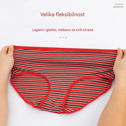 💖【5 kom】🆕🩲 Žensko pamučno donje rublje visokog struka s prugama - udobna velika veličina (40-95 kg)