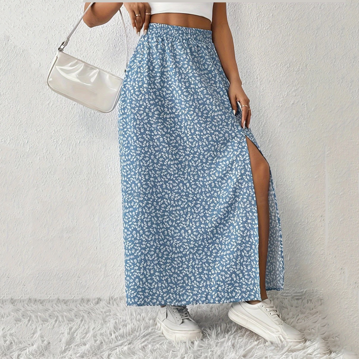 🌈🌷【50% de descuento✨】Nueva falda casual de verano con estampado floral y abertura.