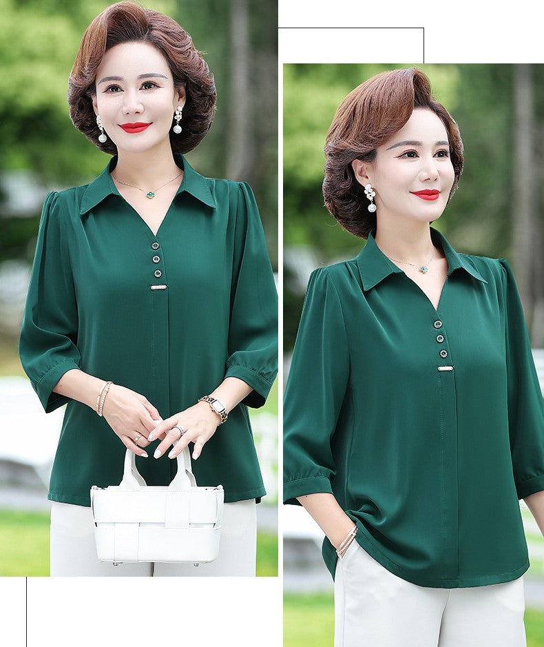 💥💐2025 nowa koszula szyfonowa z klapami w jednolitym kolorze