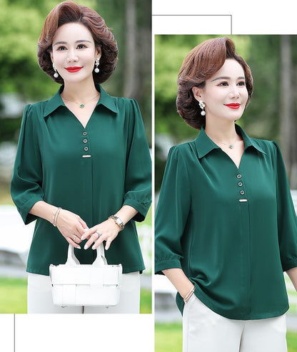 💥💐2025 nowa koszula szyfonowa z klapami w jednolitym kolorze