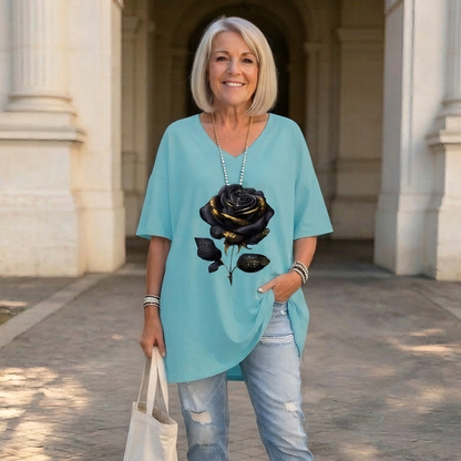 🌹Camiseta de mujer con cuello en V y estampado de rosas para tallas grandes.✅️Pago contra entrega