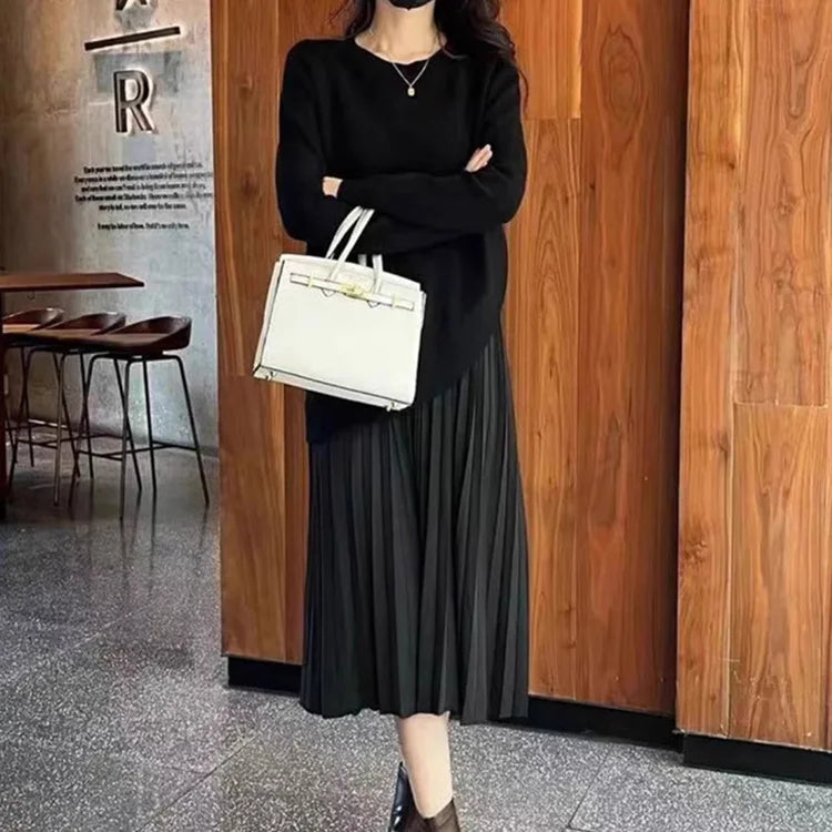 🔥⛄【Najlepiej sprzedający się produkt✨】Nowy, dwuczęściowy, dzianinowy komplet na jesień/zimę dla kobiet, stylowa i elegancka sukienka