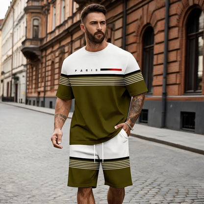 😍Pago contra entrega✅️【S-5XL】Conjunto informal y cómodo de camisa de manga corta y pantalón corto con estampado de letras para hombre.