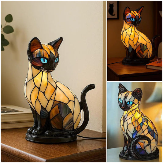 🐱✨【Plaćanje pouzećem】Stolna lampa u obliku mačke, retro noćno svjetlo, materijal od obojene smole, mačja tema.