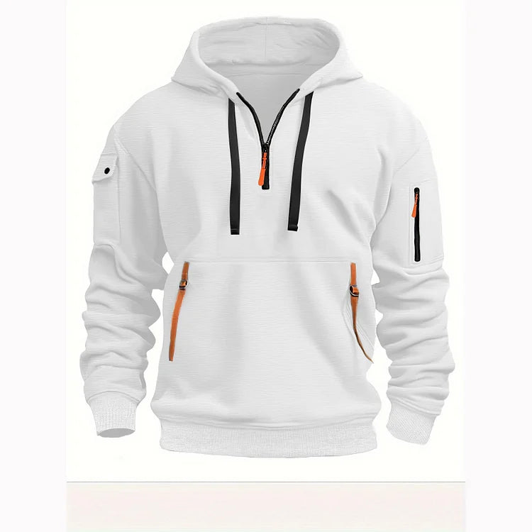【S-5XL】Męska sportowa bluza z kapturem zapinana na zamek i wiele kieszeni-3766365