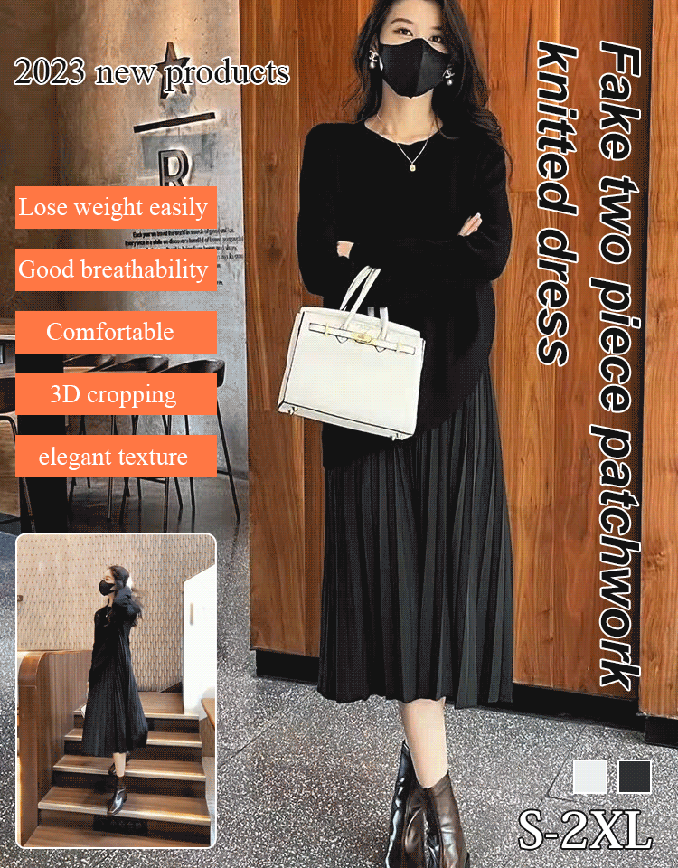 🔥⛄【Najlepiej sprzedający się produkt✨】Nowy, dwuczęściowy, dzianinowy komplet na jesień/zimę dla kobiet, stylowa i elegancka sukienka