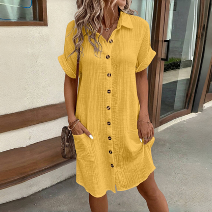 🎁2025 bawełniano-lniana sukienka z krótkim rękawem, lekka i przewiewna3917248