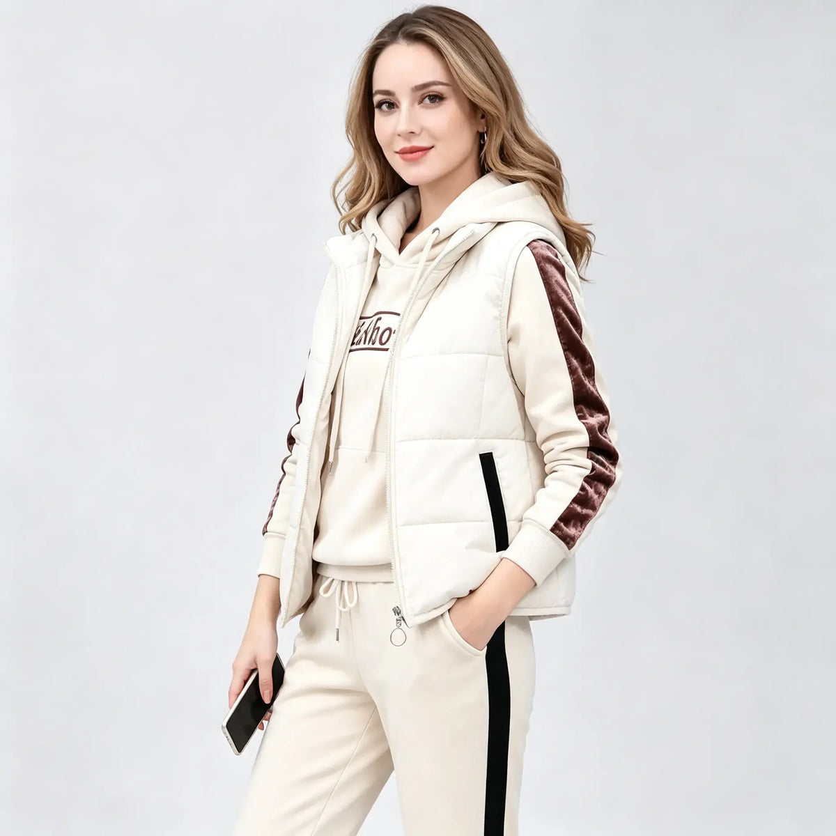[Camiseta + Chaleco + Pantalones]Elegante conjunto de 3 piezas abrigado para otoño e invierno