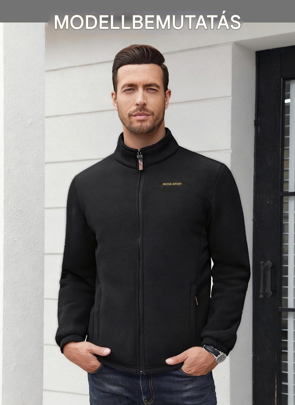 🧥🍂 Férfi őszi-téli polár kabát, fiatal és középkorú férfiaknak való magas gallérú polár kabát