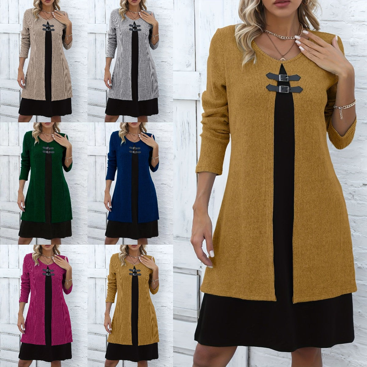 🔥💃【Nowy Rok 2026】✨✨Nowa modna i elegancka zimowa sukienka swetrowa w blokach kolorów