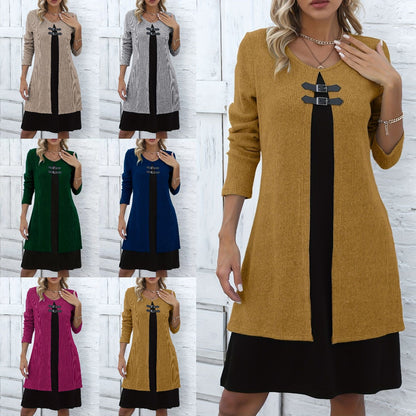 🔥💃【Nowy Rok 2026】✨✨Nowa modna i elegancka zimowa sukienka swetrowa w blokach kolorów