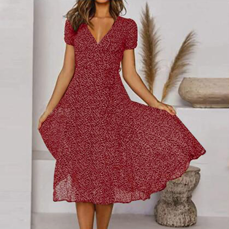 🌈👗 50% zniżki🔥【40-100 kg】Sukienka z krótkim rękawem, dekoltem w serek i wzorem w groszki, duże rozmiary ✅️Płatność przy odbiorze